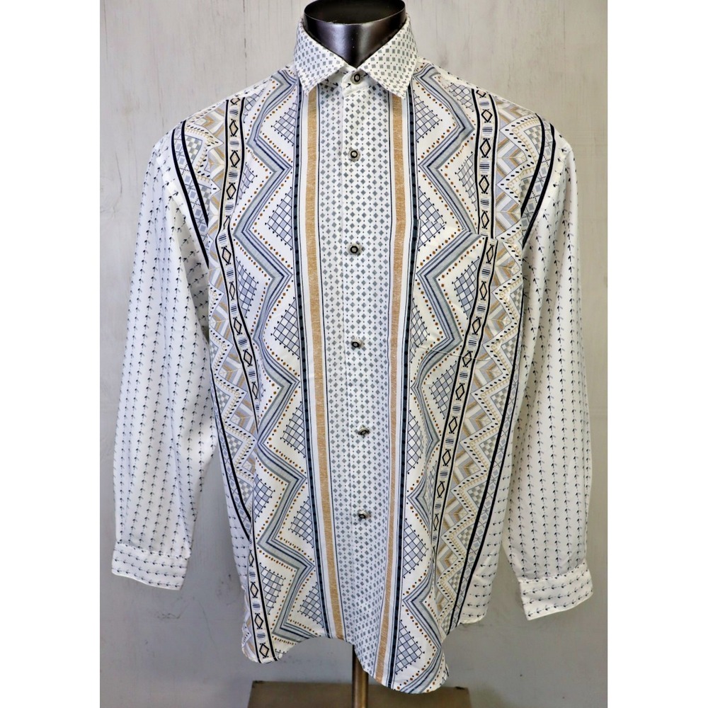 Mens Buffalo Country Western Button Front Shirt Size L Polyester Geometric